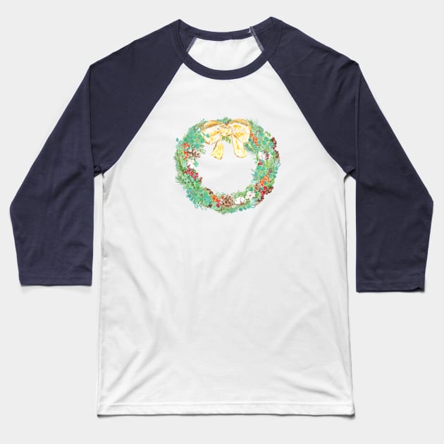 Christmas wreath watercolor Baseball T-Shirt by colorandcolor